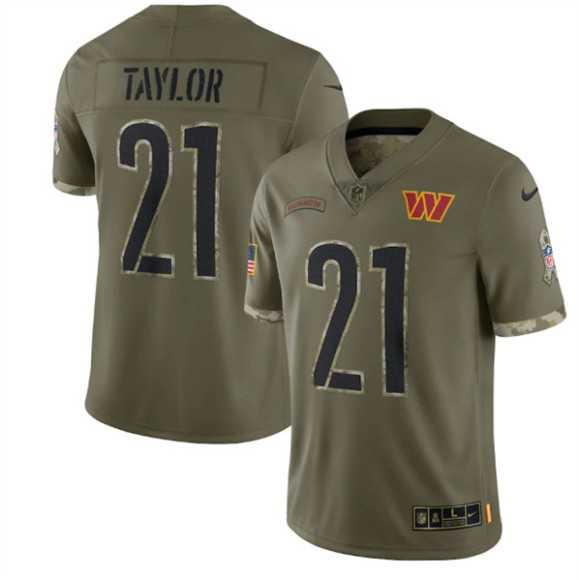 Men%27s Washington Commanders #21 Sean Taylor 2022 Olive Salute To Service Limited Stitched Jersey Dyin
